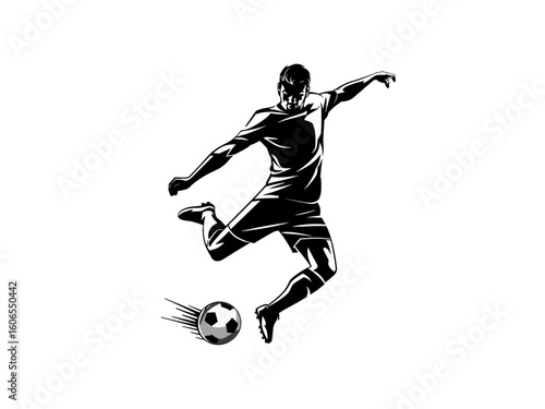 Dynamic Soccer Player Kicking Ball in Action at a Sports Field - Illustration
