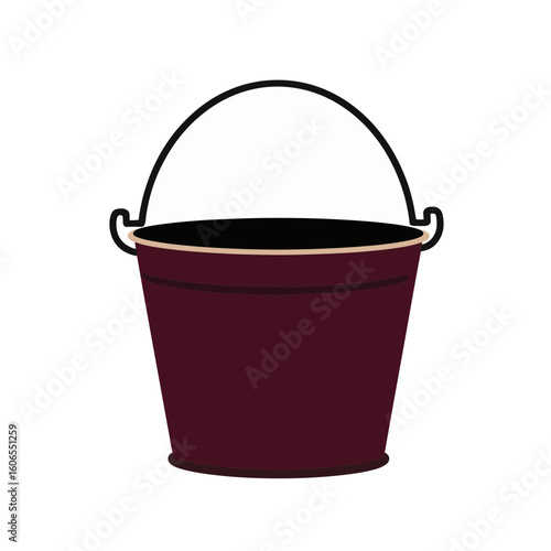Silhouette of burgundy metal bucket on white background, simplicity