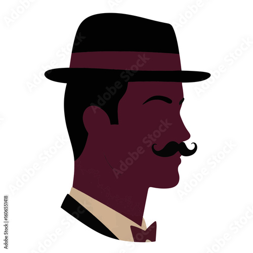 Elegant mustached silhouette in burgundy and sand tones, timeless style