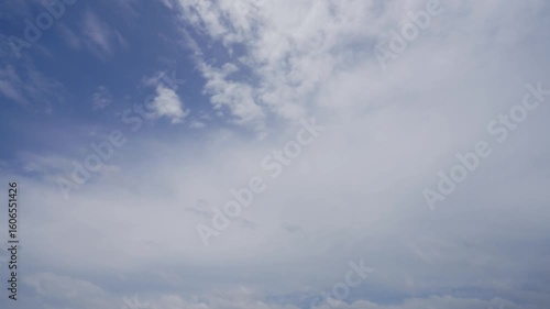 clouds and blue sunny sky,  white clouds over blue sky, Aerial view,  nature, blue sky, white clear weather. Time lapse video 4 K.