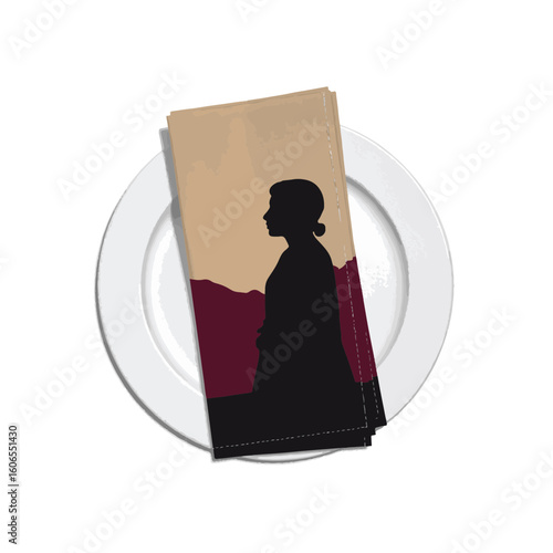 Elegant silhouette napkin on plate with warm colors, artistic dining