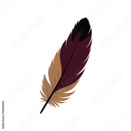 Elegant parrot feather silhouette in burgundy and sand palette, artistry