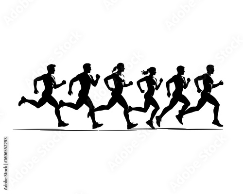 Group of Athletes Sprinting in a Race, Outdoor Environment, Dynamic Action