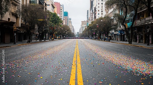 Fototapeta Naklejka Na Ścianę i Meble -  Empty city street, confetti scattered
