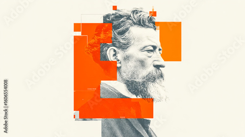 Wallpaper Mural Portrait of a Man with Geometric Abstract Orange Accents Exploring Identity Creativity and the Juxtaposition of Classic and Modern Design Torontodigital.ca