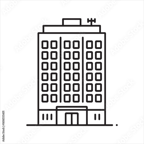 Office building line icon. Apartment, hotel, or company headquarters outline vector symbol. Urban real estate and architecture pictogram for web design.
