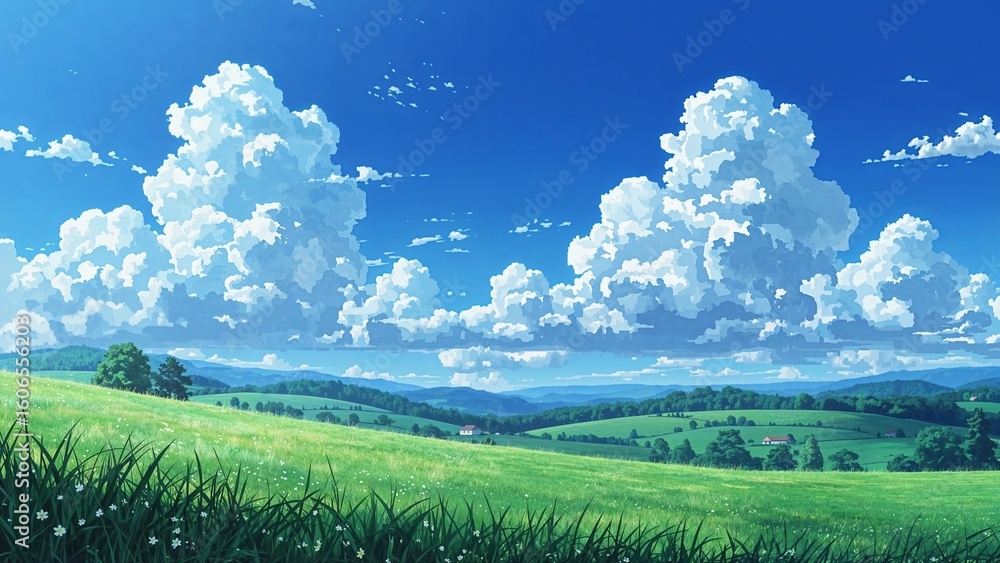 Obraz premium Beautiful Sky Over Green Fields