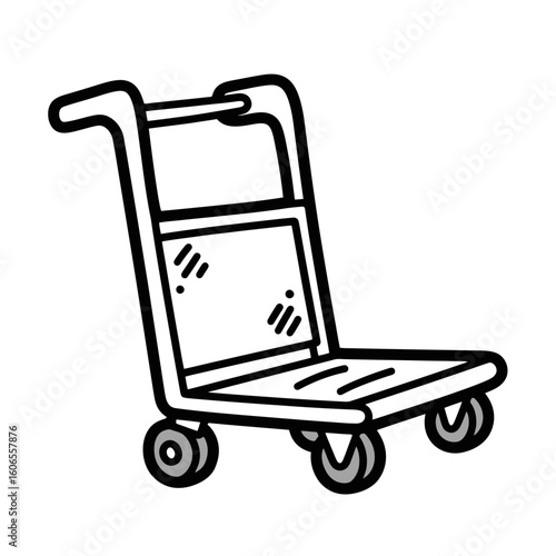 Hand truck cart with wheels for transporting goods in outline style  