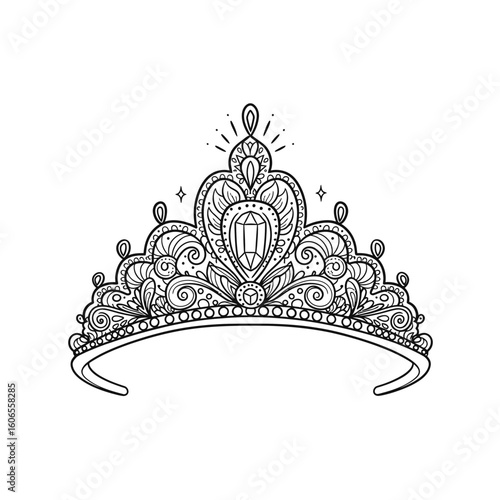 Ornate crown illustration with intricate details and jewels  