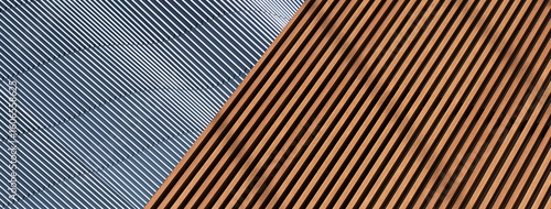 metal curve and line of brown natural wood background