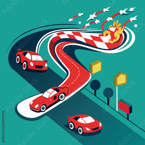 Red sportscar speeding down a road, a fast vehicle in motion