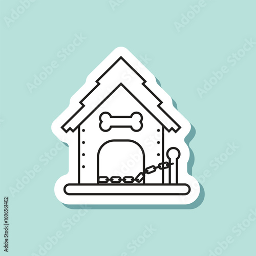Dog house sticker icon in flat style. Pet home vector illustration on isolated background. Animal shelter sign business concept.