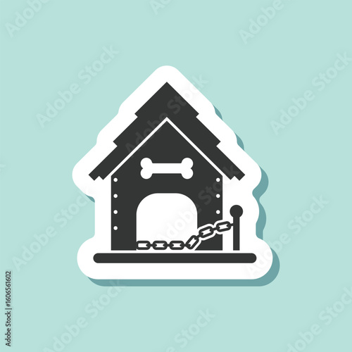 Dog house sticker icon in flat style. Pet home vector illustration on isolated background. Animal shelter sign business concept.