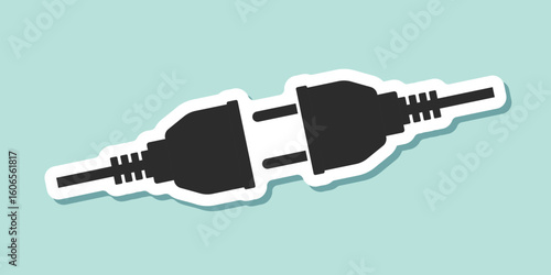 Electric socket sticker icon in flat style. Connection and disconnection vector illustration on isolated background. Wire adapter sign business concept.