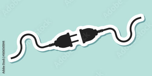 Electric socket sticker icon in flat style. Connection and disconnection vector illustration on isolated background. Wire adapter sign business concept.