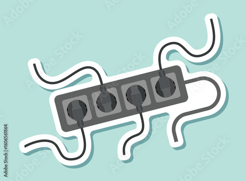 Electric socket sticker icon in flat style. Connection and disconnection vector illustration on isolated background. Wire adapter sign business concept.