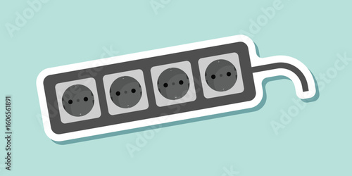 Electric socket sticker icon in flat style. Connection and disconnection vector illustration on isolated background. Wire adapter sign business concept.