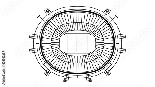 Stadium Blueprint Illustration Top View of a Large Sports Arena