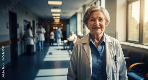Wallpaper Mural Smiling senior doctor in hospital hallway (1) Torontodigital.ca