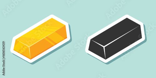 Gold bar stack sticker icon in flat style. Golden ingot vector illustration on isolated background. Financial treasure sign business concept.
