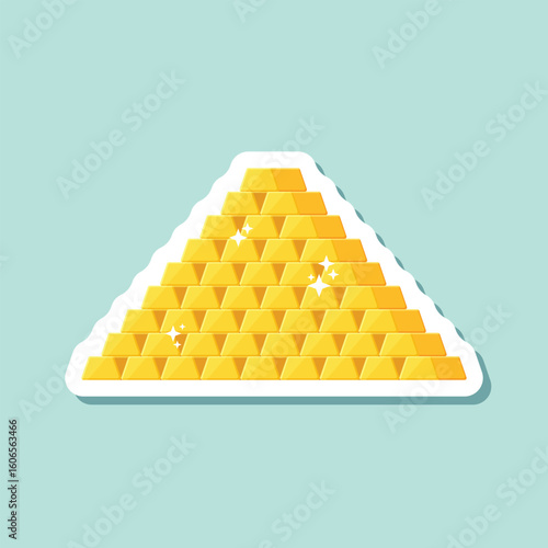 Gold bar stack sticker icon in flat style. Golden ingot vector illustration on isolated background. Financial treasure sign business concept.