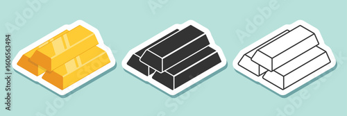 Gold bar stack sticker icon in flat style. Golden ingot vector illustration on isolated background. Financial treasure sign business concept.