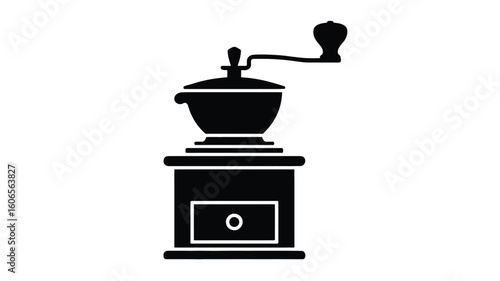 Vintage coffee grinder silhouette manual coffee mill black and white