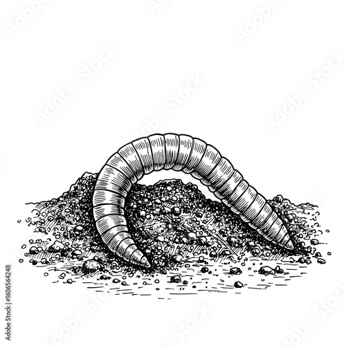 Worm in soil illustration showcasing texture and details  