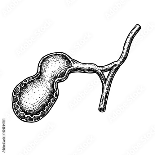 Gallbladder icon in vintage illustration style with detailed anatomy  