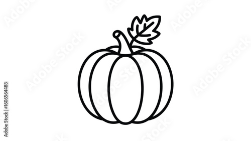 Simple pumpkin line drawing with leaf for fall or Halloween