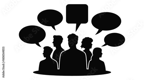Group of People Silhouettes with Speech Bubbles Communication Concept