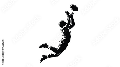 American football player catching ball silhouette in mid air action