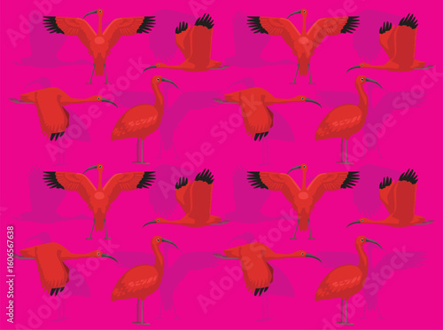 Scarlet Ibis Cartoon Character Seamless Wallpaper Background