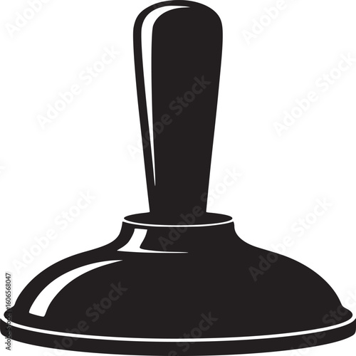 A black and white vector illustration of a plunger with a handle and a rubber suction cup base