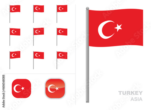 Turkey Flag Country Waving Animation App Icon Vector