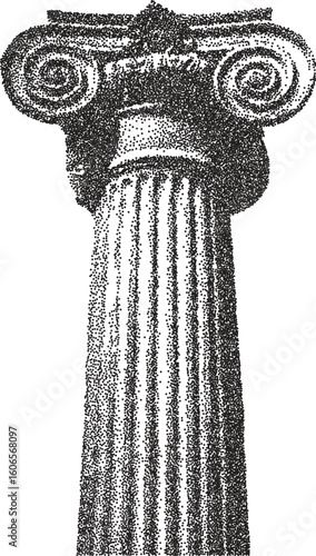 Column retro y2k stipple design roman halftone brutalist urban vector png with clear background, greek 2000s photocopy grunge tattoo gen z effect