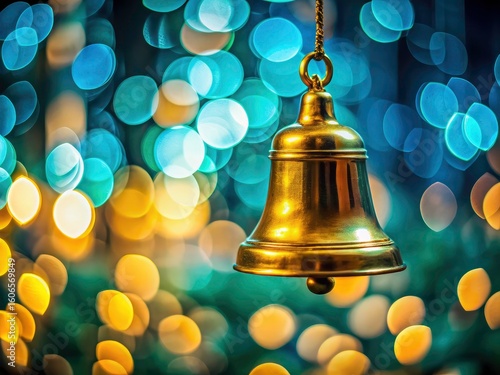 Wallpaper Mural Night's embrace: a golden bell's brilliance shines, softly blurred teal background enhancing its beauty. Torontodigital.ca