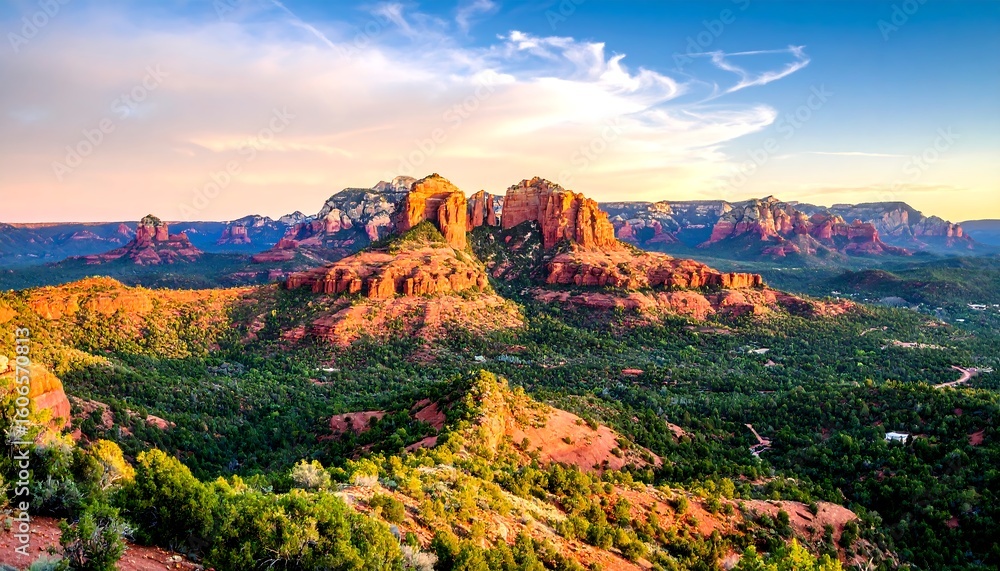 Fototapeta premium A breathtaking vista of red rock formations at sunset
