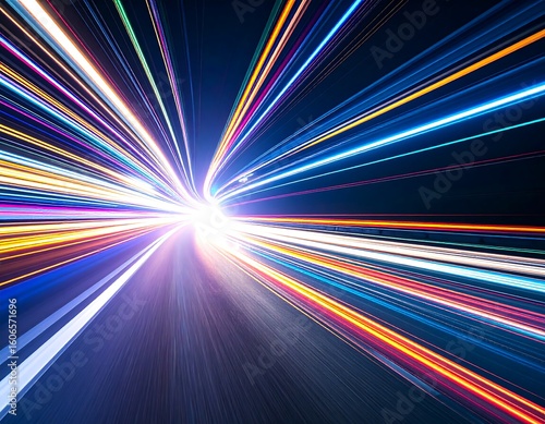 Abstract light streaks converging to a central point