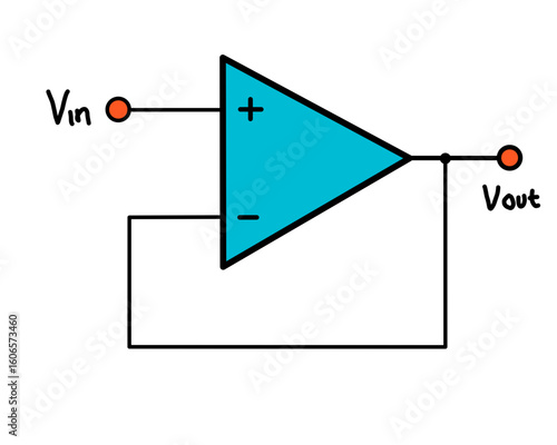 Simple Op-Amp Buffer Circuit Diagram, Voltage Follower Configuration