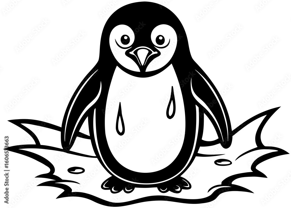 Fototapeta premium Cute cartoon penguin standing on ice