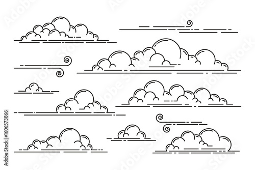 Clouds with simple line art elegant design.