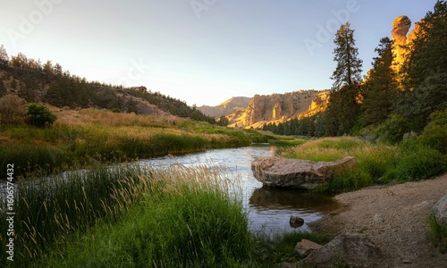 Photography Serene river landscape at Smith Rock State Park.