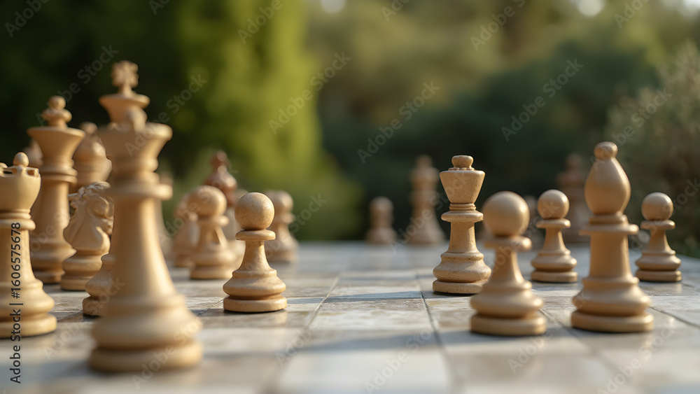 Chess pieces mid-battle on marble. Outdoor chess strategy tips. Ultra realistic chess board setup. Intense chess game moments captured. Chess pieces mid-battle on marble. Outdoor chess strategy tips. Ultra realistic chess board setup. Intense chess game moments captured.