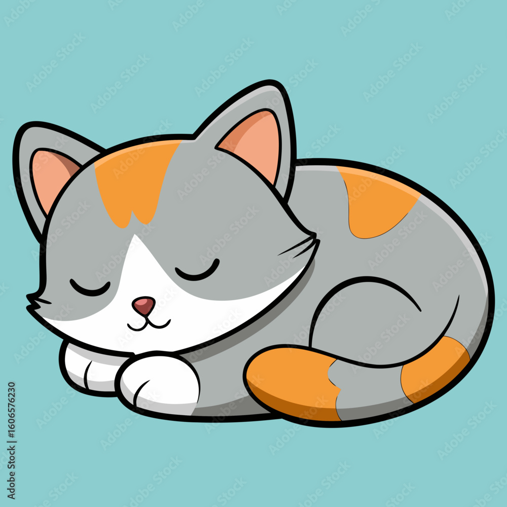 Obraz premium Cute calico cat sleeping peacefully on a blue background
