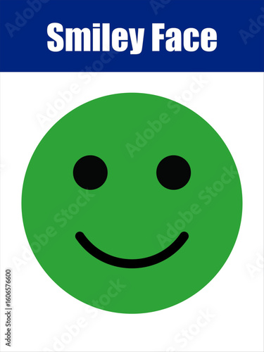 Bright Green Smiley Face with Bold Black Features. A cheerful green smiley with black eyes and a curved smile on white background.