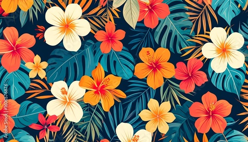 Tropical floral pattern with summer background.