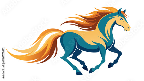 Stylized horse galloping with flowing mane and tail