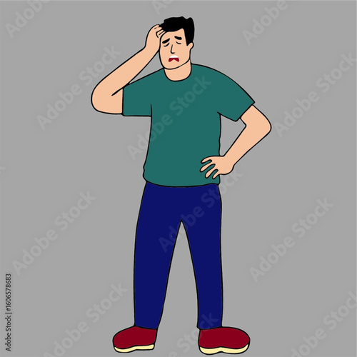 man standing in confusion clueless decision making concept  headache.eps