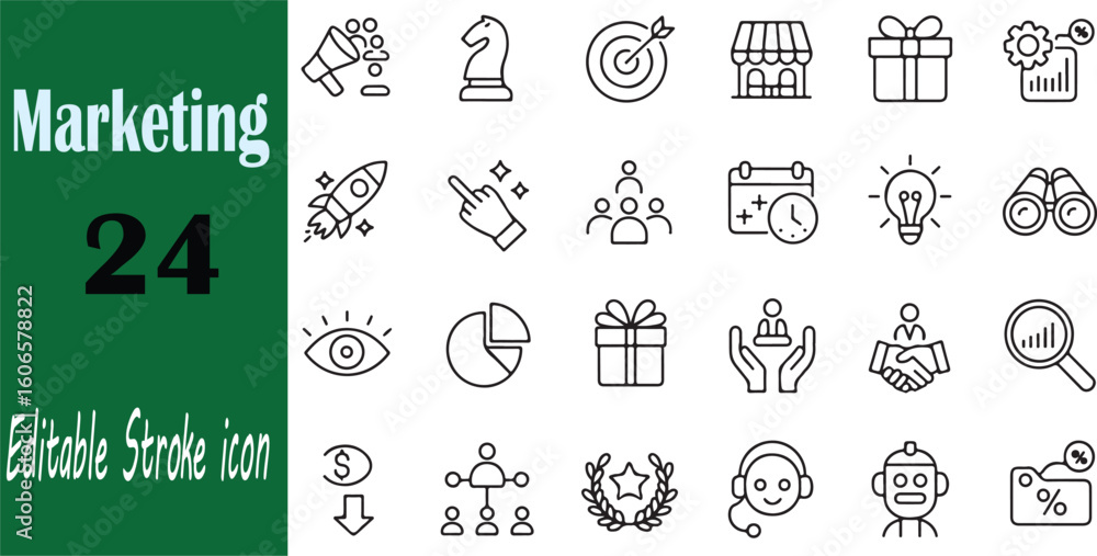 Fototapeta premium Collection of twenty-four editable stroke line icons representing business and marketing concepts
